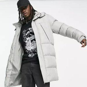 ASOS DESIGN Men's Puffer Gray Coat Medium